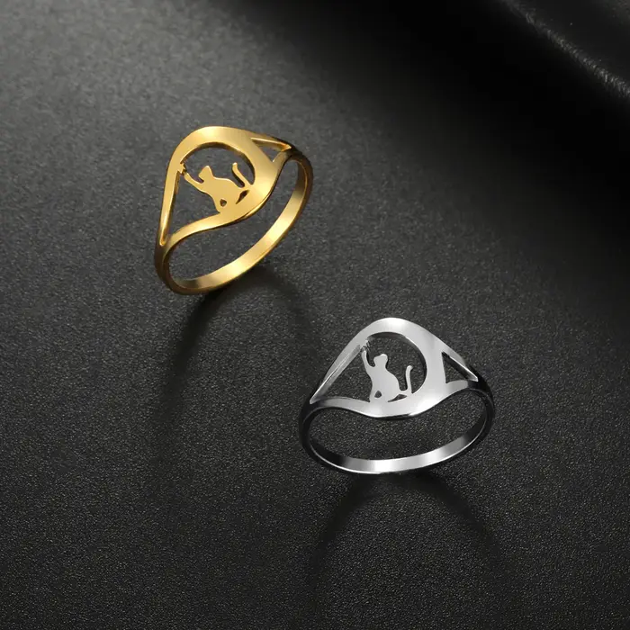 Bague étoile chat mignonne pour femmes et hommes en acier inoxydable plaqué or pour occasions spéciales anniversaire mariage fête anniversaire de mariage