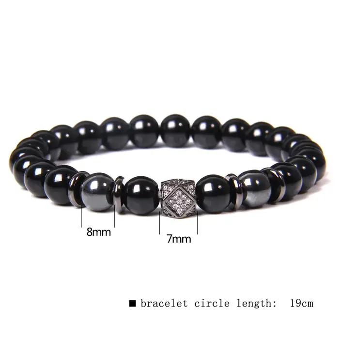 Bracelet en perles d'onyx noir pour hommes