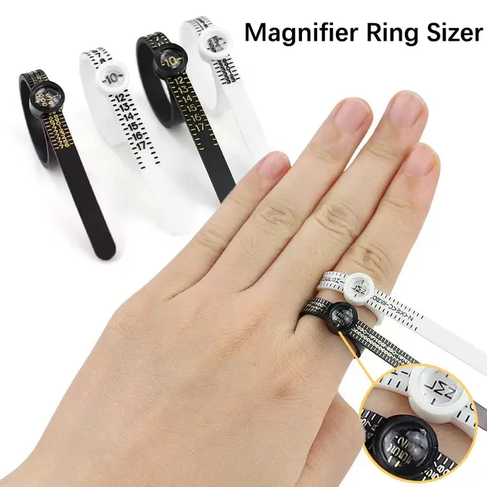 Outil de mesure de taille de bague UK/US/EU avec loupe
