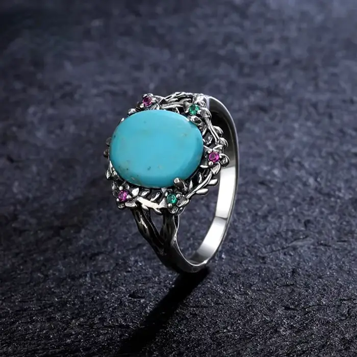Bague en argent turquoise naturelle pour femme