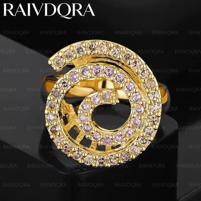 Bague incurvée en zircone rose plaquée or 18 carats, 8 tailles, pour femmes, bijoux à la mode, charm