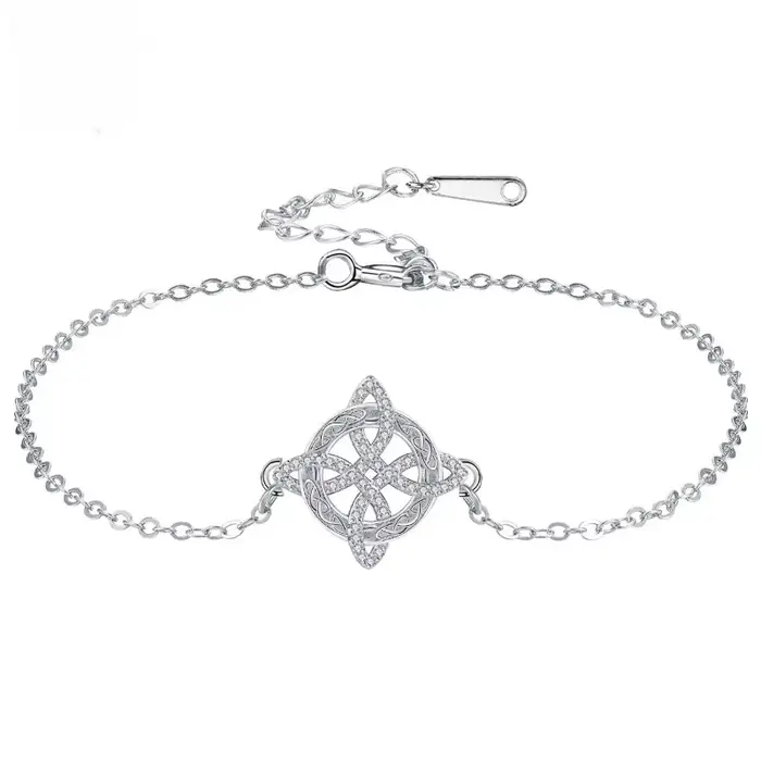 Bracelet en argent thaïlandais 925 avec nœud de sorcière et zircone pour femmes, amulette porte-bonh