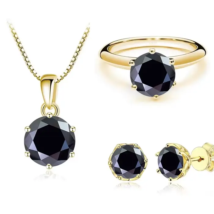 JoyceJelly 1 Carat Moissanite ensemble de bijoux pour femmes Sterling S925 argent plaqué or collier 