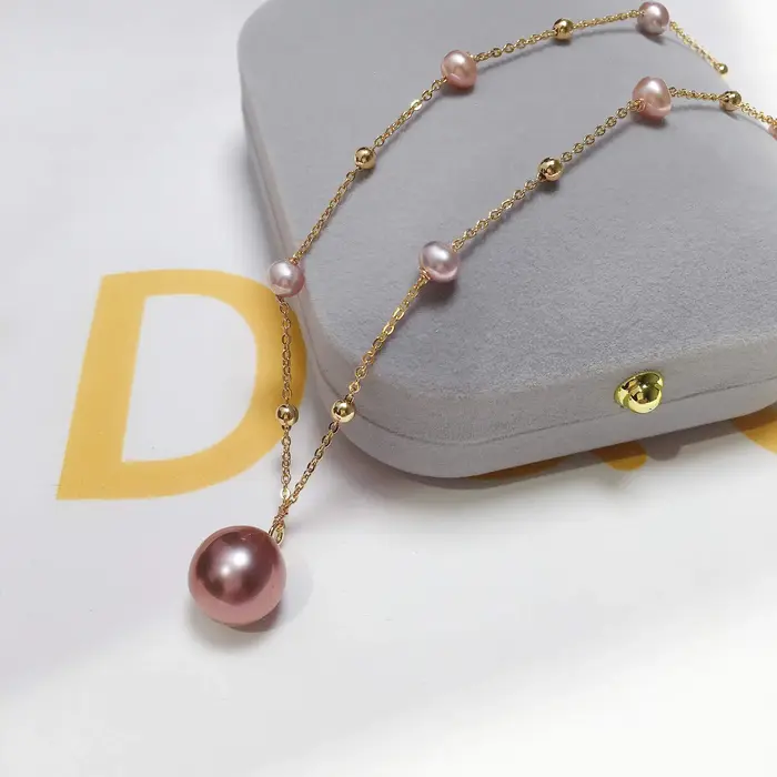 Pendentif de perle d'eau douce naturelle 100% véritable avec plaquage or 14K pour femmes, bijou moderne et élégant pour occasions spéciales