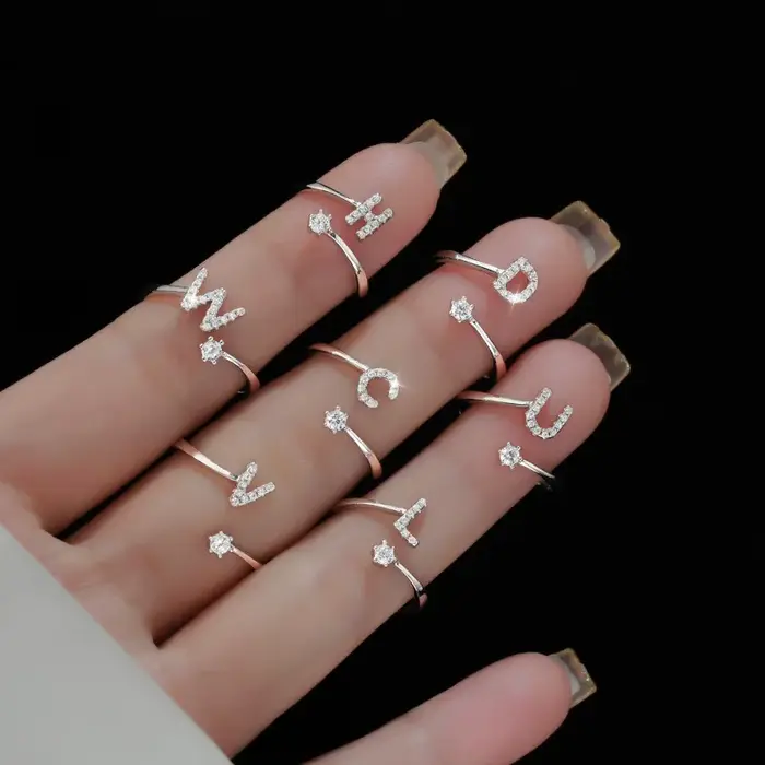 Bagues initiales en argent sterling 925 pour femmes et filles