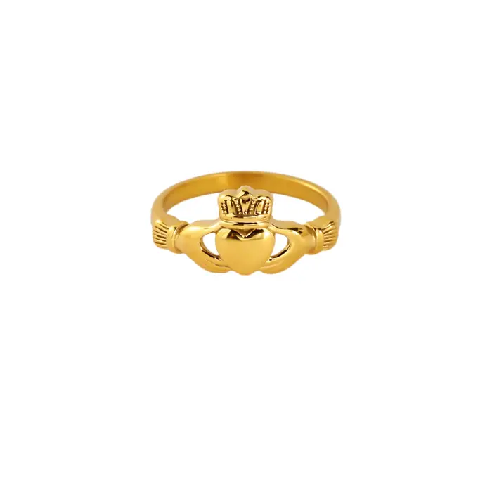 Bagues Claddagh classiques élégantes pour femmes, plaquées or 18 carats, en acier inoxydable, anneau