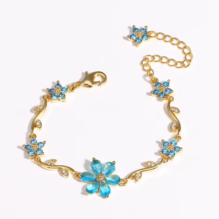 Bracelet élégant en Zircon pour femmes, violet, rose, bleu, fleurs, Y2K, doux, nœud pour filles, bijoux de luxe de styliste, cadeau