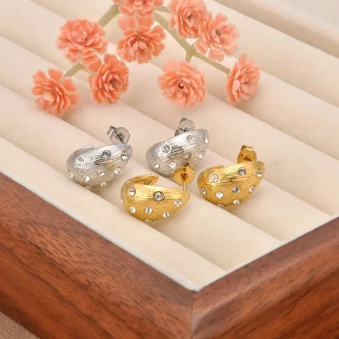 AENINE marque de luxe incrustation CZ cristal grosses boucles d'oreilles pour les femmes 18K plaqué or en acier inoxydable bijoux exquis E25060