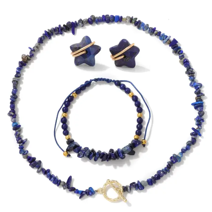 Ensemble de bijoux en lapis-lazuli et pierre naturelle collier de perles de quartz bracelets tressés boucles d'oreilles étoile pour femmes occasions spéciales