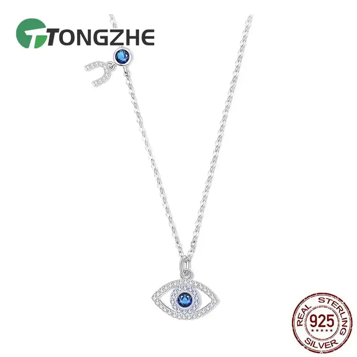 Collier Mauvais Œil en Argent Sterling 925 avec Zircone Bleue Pendentif Protection Femmes Occasions Spéciales
