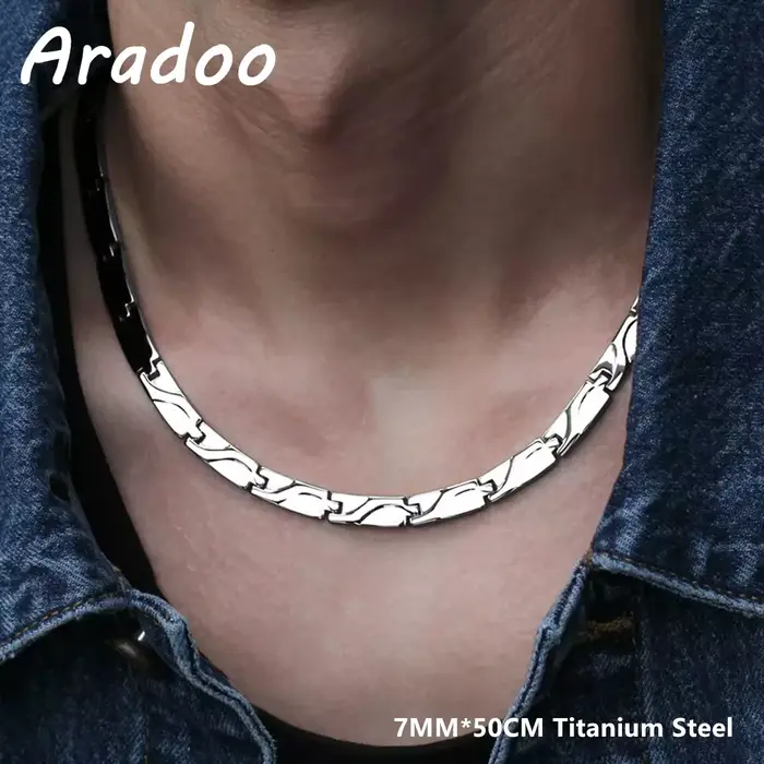 ARADOO – collier magnétique en titane et acier pour hommes, Design minimaliste, en acier inoxydable,