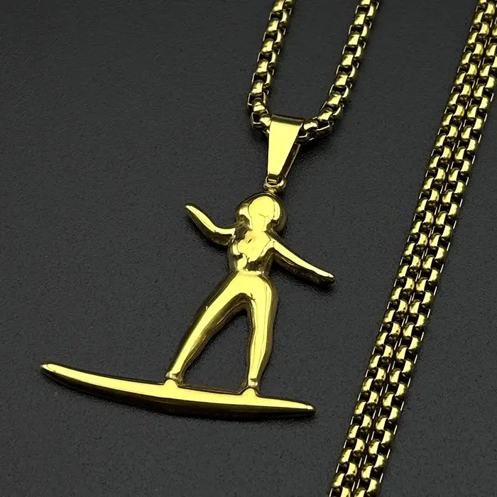 Collier pendentif planche de surf pour les amateurs de plage et d'océan, cadeau sport d'été, en acie