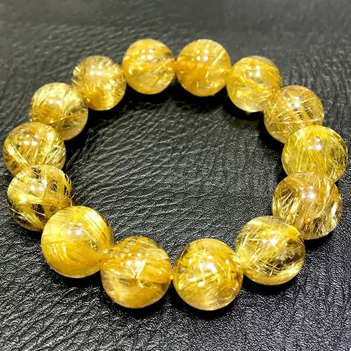 UMQ-Bracelet Rutile en or brésilien naturel, perles porte-bonheur pour couple, cadeau pour petites f