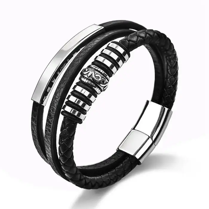 Bracelets en cuir pour hommes et femmes, classiques, multicouches, corde tressée, tendance, en acier