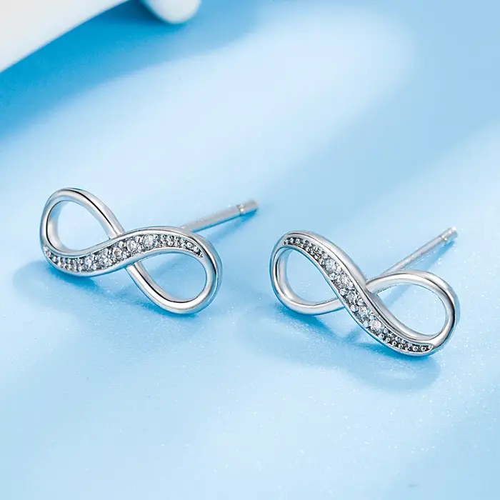 Boucles d'oreilles en argent sterling 925 avec zircon, motif amour infini, pour femme, accessoires d