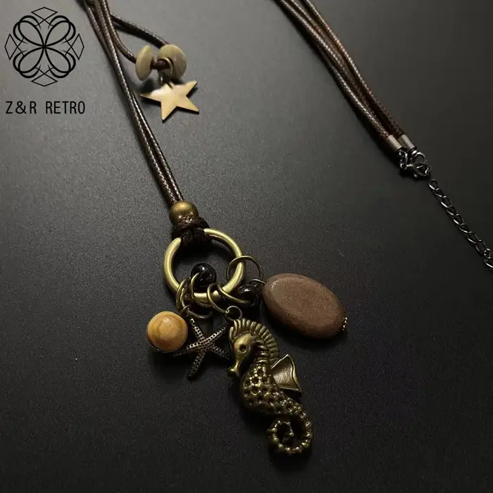 Collier en métal Antique cheval de mer fait à la main pour femmes