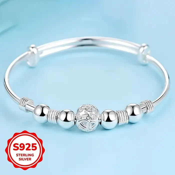 Bracelet en argent sterling 925 exquis avec perles pour femmes, bracelet ajustable élégant et stylé,