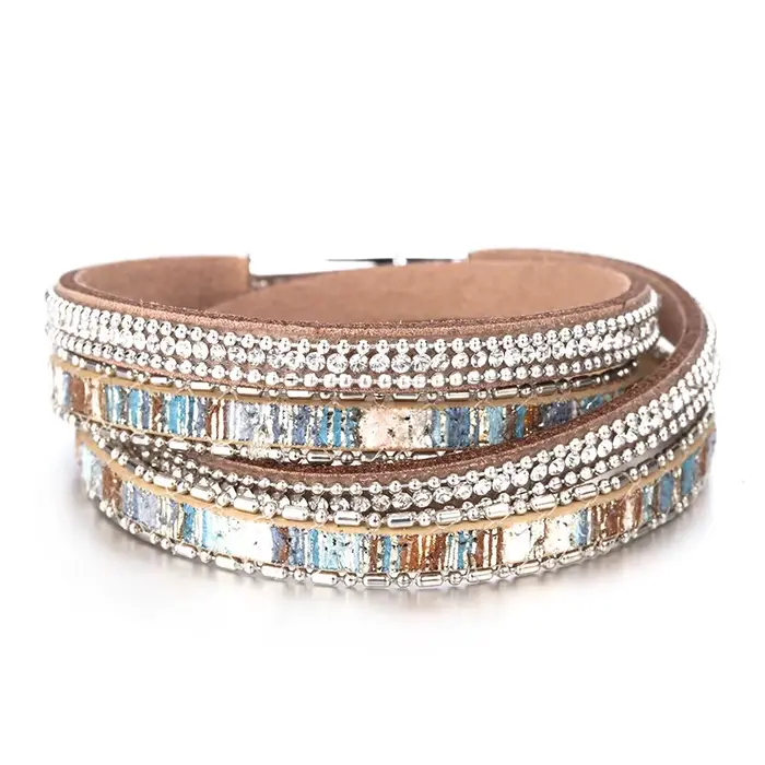 ALLYES femmes Bracelet en cuir tchèque cristal Vintage Boho plusieurs couches bohème Double Wrap Bra