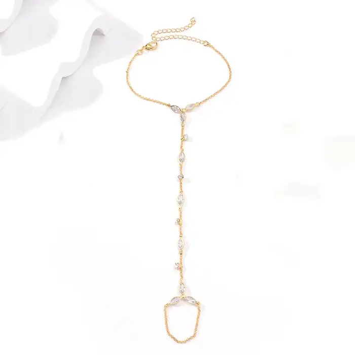 Bracelet tendance en acier inoxydable et zircon pour femme, design minimaliste goutte d'eau, longue chaîne, bijou de doigt, cadeau