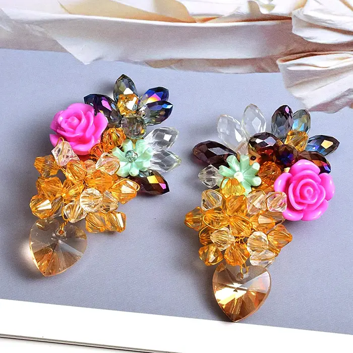 Boucles d'oreilles bohème en forme de fleur acrylique pour femmes, élégantes et douces, pendentif en