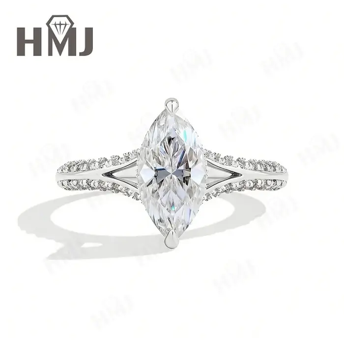 Bague en moissanite taille marquise 1-3 carats, argent sterling 925, couleur D, VVS1, bijoux fins, c