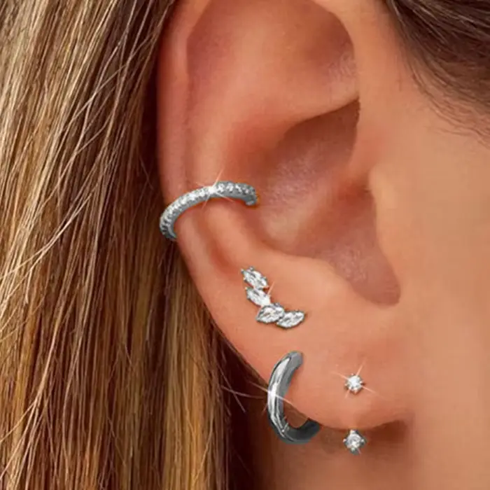 Ensemble de boucles d'oreilles Huggie en cristal pour femmes, 4 pièces, mode Cartilage, Piercing, He