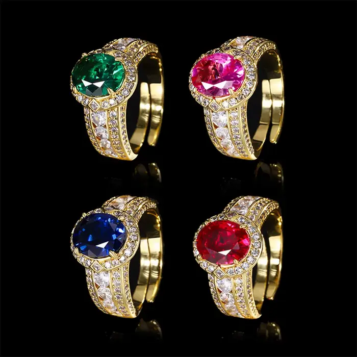 Bague Vinregem réglable en pierres précieuses créées en laboratoire émeraude zirconium pour femmes occasions spéciales soirée vintage élégante