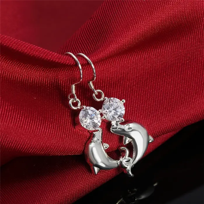 DOTEFFIL 925 argent Sterling dauphin AAA Zircon gouttes boucles d'oreilles pour les femmes meilleur cadeau de mariage fiançailles fête bijoux