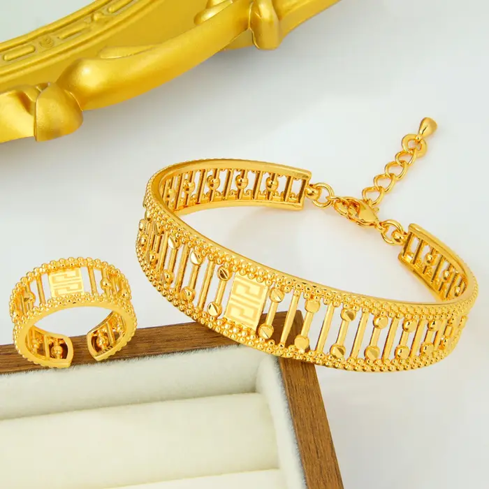 Ensemble de bijoux en or 24 carats pour femmes, dubaï, à la mode, arabe, musulman, Vintage, bracelet