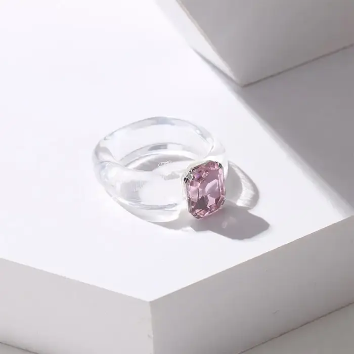 Bague en résine incrustée de zircon coloré pour femme, bijou simple et tendance pour fête, anniversa