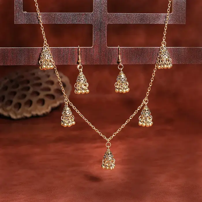 Ensemble de boucles d'oreilles et de colliers en argent pour femmes, bijoux indiens, cloches de docu