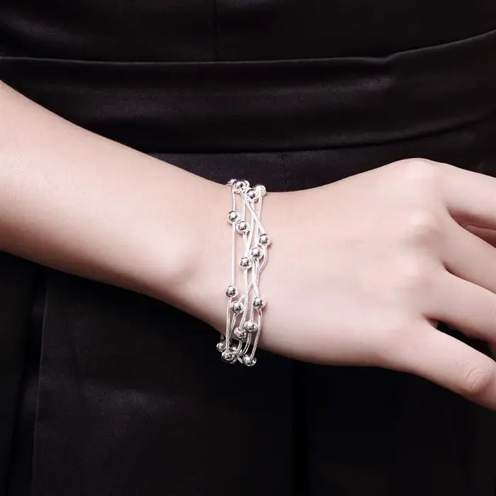 Bracelet en argent Sterling 925 pour femmes à cinq lignes de perles élégant cadeau pour occasions spéciales mariage anniversaire vacances
