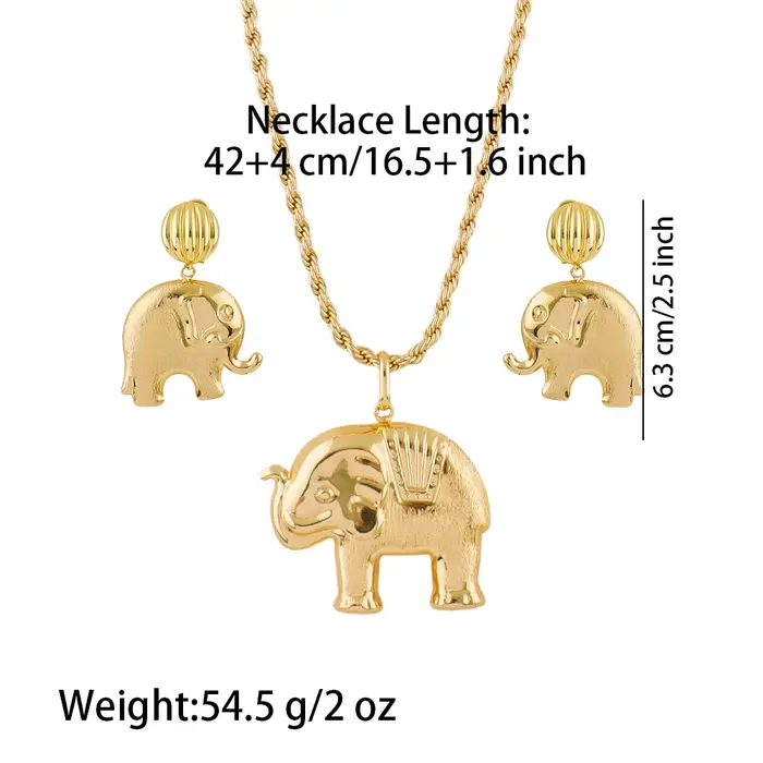Ensemble de bijoux plaqué or pour femme boucles d'oreilles en cuivre collier pendentif éléphant