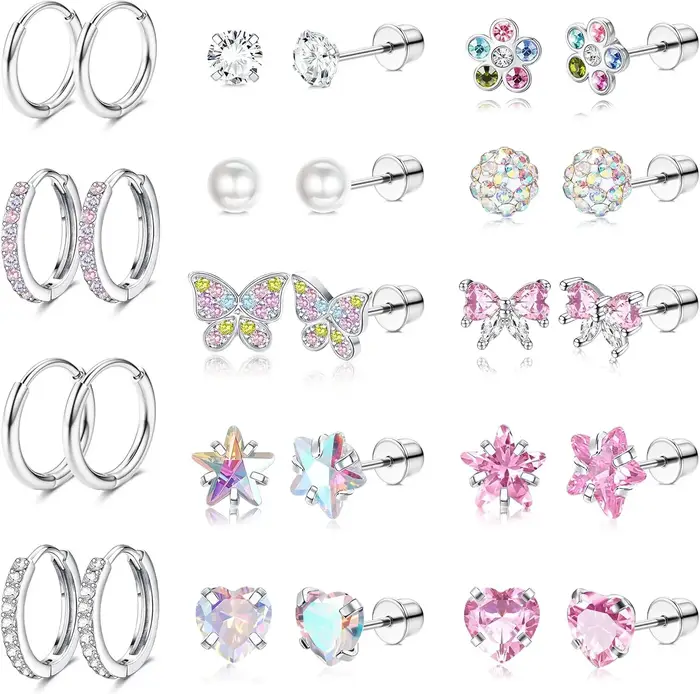 14 paires de boucles d'oreilles hypoallergéniques pour femmes, boucles d'oreilles à vis en acier chi