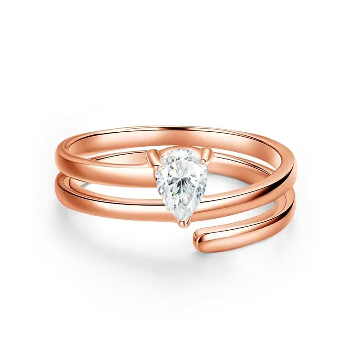 Smyoue, bague de fiançailles pour femme avec moissanite taille poire 0,5 CT, bague de promesse empil