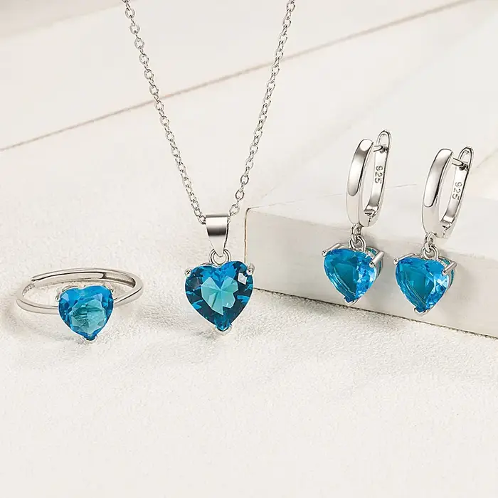 Ensemble de bijoux en argent sterling 925 avec zirconium blanc pour femmes, collier/boucles d'oreilles/bague, style classique pour occasions spéciales