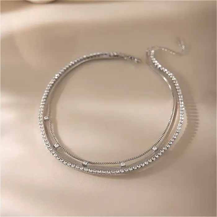 Collier multicouche empilable européen en acier inoxydable anti-allergie, minimaliste, pour femme, d