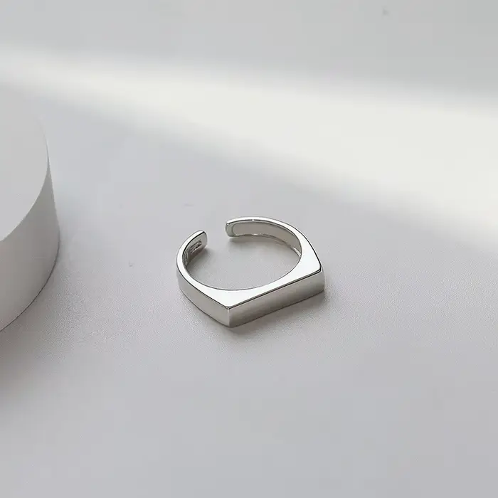 Bijoux de luxe en argent Sterling 925, Surface lisse, rectangulaire, empilable, bagues pour femmes, 