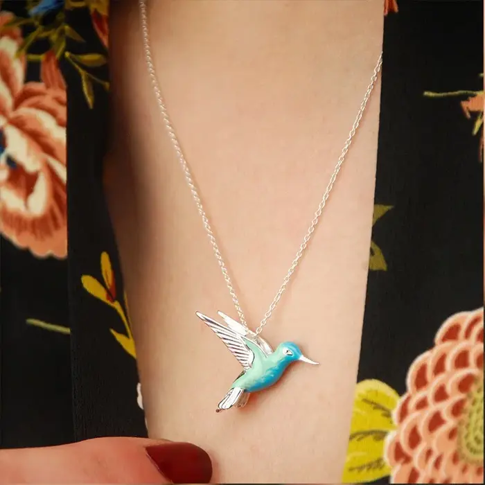 Collier chaîne colibri en émail bleu exquis, pendentif oiseau, chaîne de clavicule pour femmes, bijo