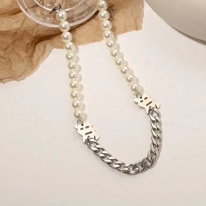 Collier court de perles tendance, design élégant et original, style français simple, chaîne osseuse 