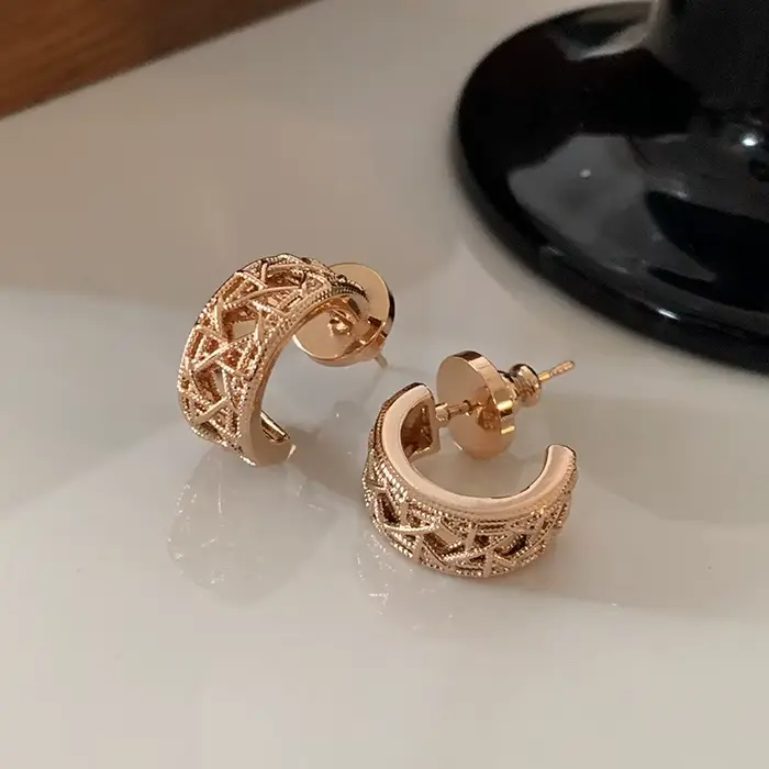 Boucles d'oreilles clous rondes hexagramme or rose pour femme, plaqué or 18 carats, boucles d'oreill