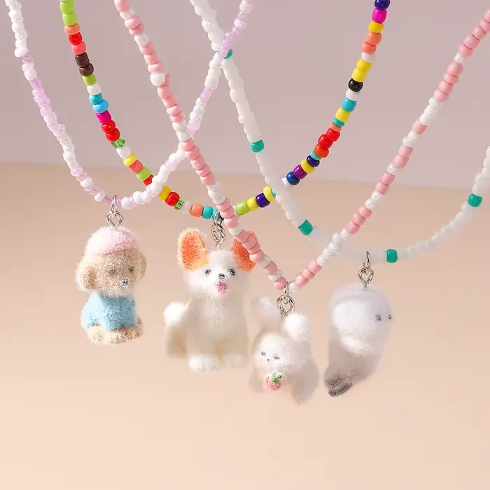 Colliers de chiot et de chien en 3D, dessin animé mignon, pour femmes et filles, collier de perles fait à la main, pendentifs, bijoux cadeaux pour enfants