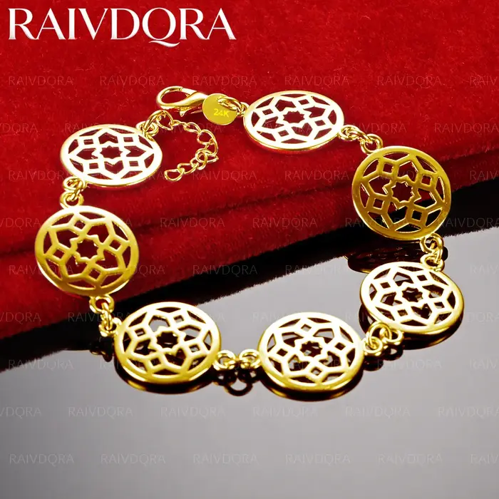 Bracelet rond en forme de fleur plaqué or 18 carats pour femmes, bijoux de Boutique, rétro, élégant,