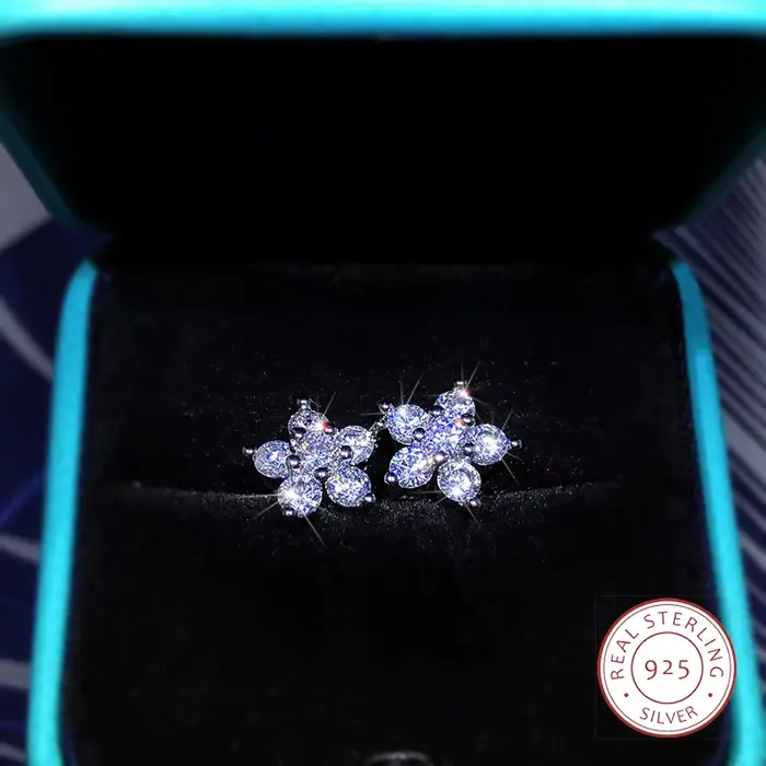 925 boucles d'oreilles en argent Sterling mode plein diamant fleur de prunier boucles d'oreilles per