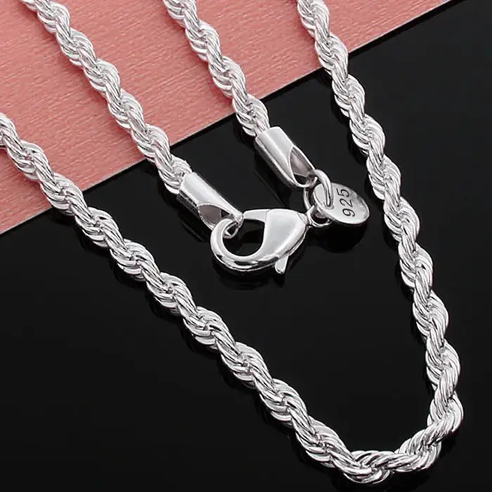 Charms chauds Fine 4MM corde chaîne 925 colliers en argent Sterling pour femme hommes classique mode