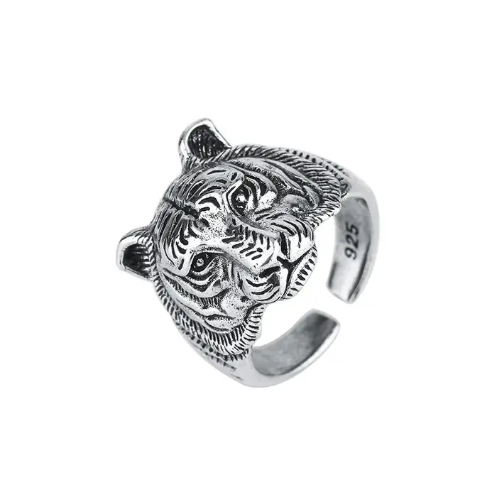 Bagues réglables en argent sterling 925 avec motif tigre pour femmes, accessoires de bijoux de fianç