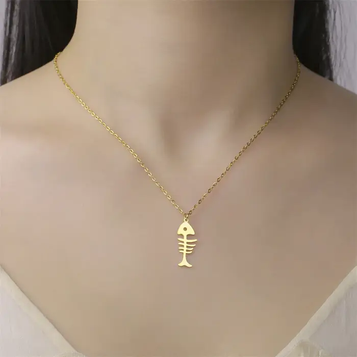 My Shape Colliers pendentif os de chat et de poisson pour femmes et filles