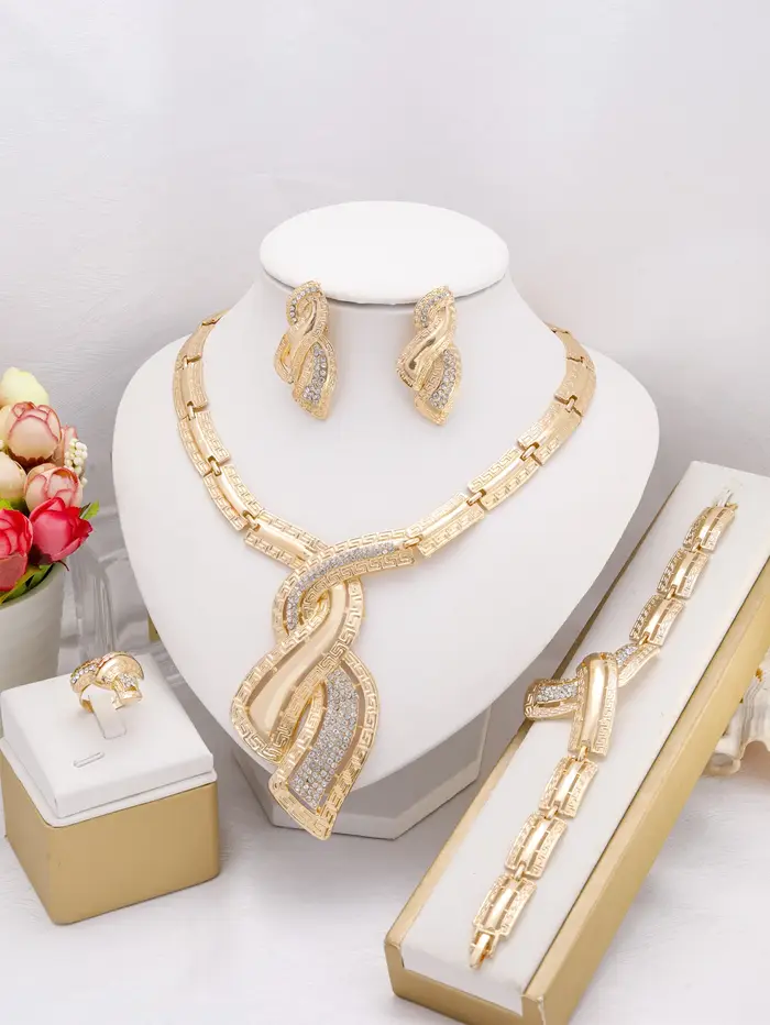Ensembles de Bijoux plaqués or de dubaï pour femmes, collier du moyen-orient, pendentif en Zircon, B