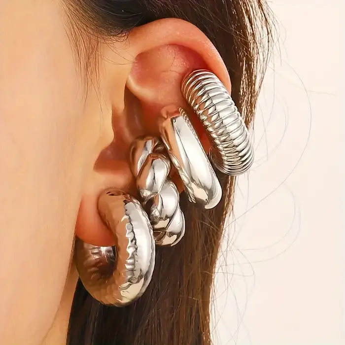 Lot de 4 clips d'oreille en acrylique en forme de C pour femme