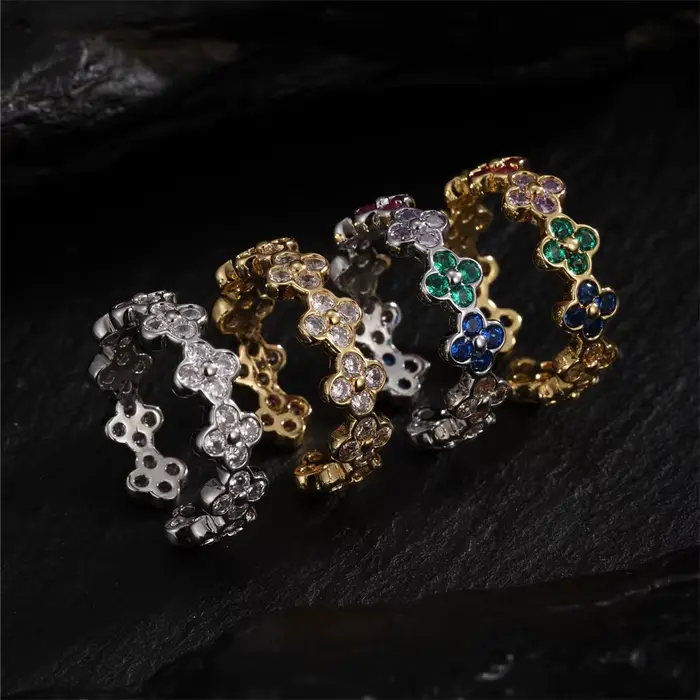 Bague ouverte en zircon plaqué or, nouveau design français, bijoux à la mode, fleur, accessoire de travail quotidien élégant pour femmes